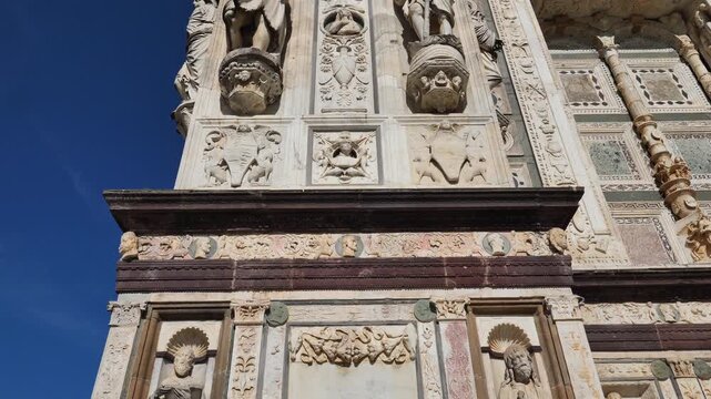 Sculptures and decoration on La certosa basilic in Pavia, Lombardy, Italy
