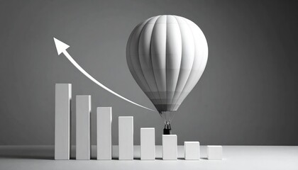 A hot air balloon ascending above a graph, symbolizing growth and progress. The image evokes a sense of upward movement and potential