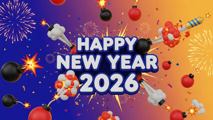 Vibrant New Year's Celebration with Fireworks and Ornaments