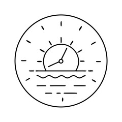 Simple line art icon of a sunset or sunrise over water with clock&hellip;