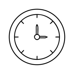 Simple black outline clock showing three o'clock on white