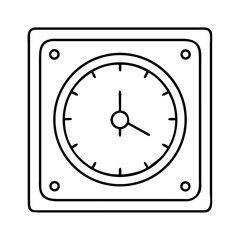 Minimalist black outline drawing of a square analog clock.
