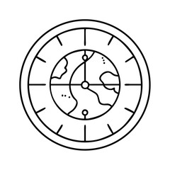Global navigation clock with stylized Earth map icon on white&hellip;