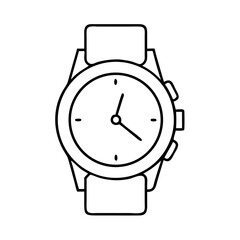 Simple black and white line art drawing of a classic wristwatch