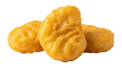 Golden chicken nuggets isolated PNG on transparent background, crispy fried snack for fast food menus and kids meals