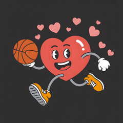 Cartoon Heart with Basketball Fun and Playful Valentine&rsquo;s Day Design