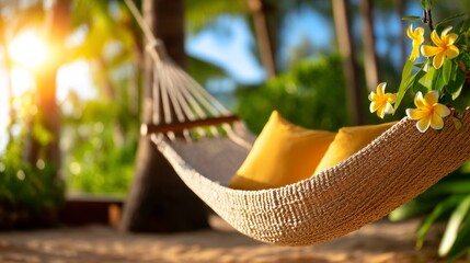 Relaxing in a Hammock Surrounded by Tropical Scenery with Flawless Sunlight