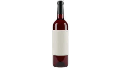 Elegant red wine bottle isolated PNG on transparent background, unlabeled bottle for branding and product mockups