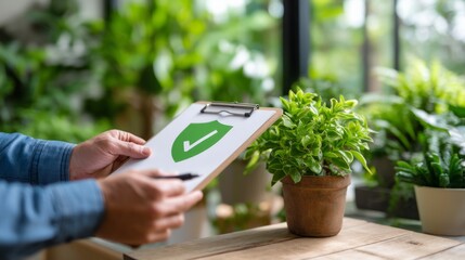 Home Safety Checklist Concept with Clipboard and Green Plants in Bright Indoor Space
