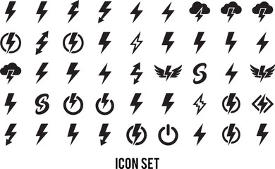 Lightning Bolt and Power Symbol Icon Set. Vector illustration