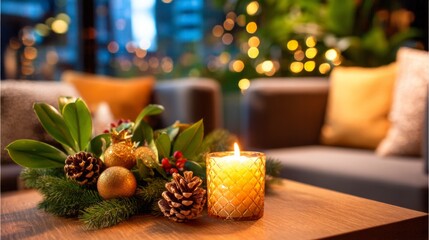 Intimate Holiday Interior with Warm Ambient Lighting and Cozy Decorative Elements
