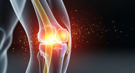 Human Knee Joint Pain Relief and Anatomy Concept with Glowing Inflammation or Healing Energy
