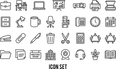 Office Supplies and Equipment Line Icons Set. Editable line icons. Vector illustration