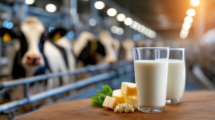 Fresh Milk Production Process with Cows and Dairy Products in Automated Facility