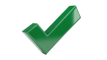 Green check mark PNG isolated on transparent background, approval and success symbol for graphic design projects