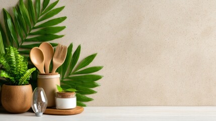 Natural Still Life Composition with Organic Materials and Green Elements for Lifestyle