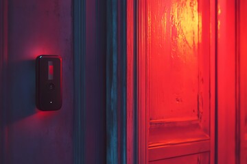 Secure entry with modern doorbell system.