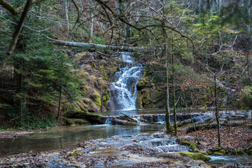 Waterfalls and Cascades of the Nera River (Cheile Nerei Beusnita) National Park, Romania. Hiking the gorge and exploring emerald pools. Romanian beauty and nature.