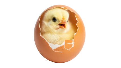 Cute yellow chick hatching from egg PNG isolated on transparent background, newborn animal for Easter and spring concepts © Sofix
