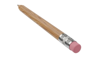 Wooden pencil with pink eraser isolated PNG on transparent background, writing and drawing tool for school and office use