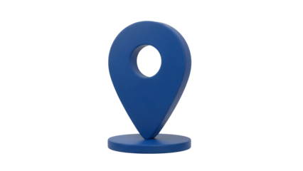 Blue map pointer isolated PNG on transparent background, location pin icon for navigation and travel apps, 3D rendering