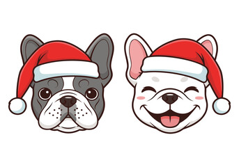 Adorable French Bulldogs wearing Santa Hats, perfect for festive holiday designs and cute animal illustrations