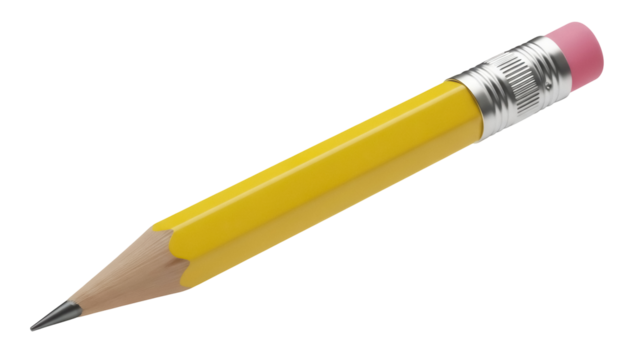 Yellow pencil with eraser PNG isolated on transparent background, writing instrument for drawing, sketching and note taking - Powered by Adobe