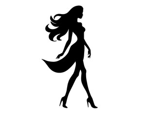 black silhouette of a female model walking gracefully, vector illustration
