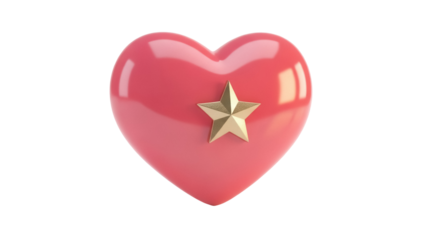 Shiny pink heart with golden star isolated PNG, romantic love symbol on transparent background for Valentine s Day and wedding design