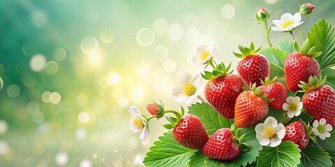 Elegant Strawberry Card Template: Modern Design with Hand-Drawn Berries & Flowers, Blank Space for Message