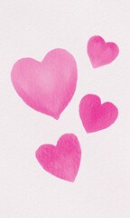 Fototapeta premium Watercolor Pink Hearts Clipart Shapes Paper Textured