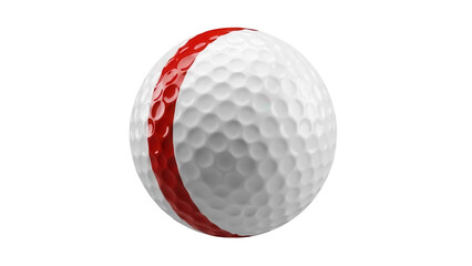 White golf ball with red stripe isolated PNG, sports equipment for golf course and recreational activity on transparent background