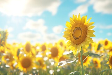 Bright sunflower in a sunny field.