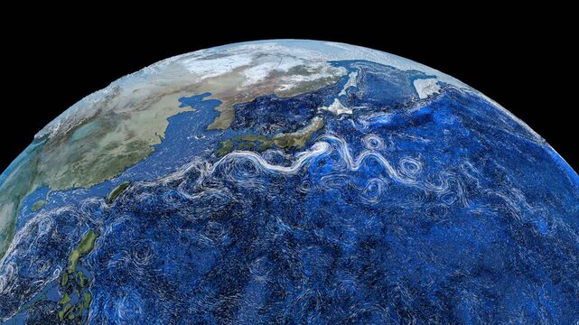 Graphic representation of ocean currents in waters around Japan, China and Philipines. Elements of this image furnished by NASA