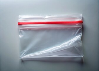 Empty Red Striped Plastic Zipper Bag Mockup - Tilt-Shift Product Photography