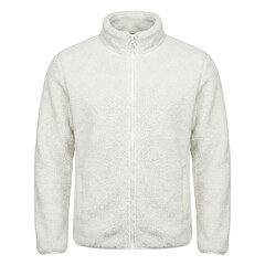 White fuzzy teddy fleece zip up jacket on transparent background © BTG