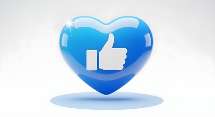 Blue glossy heart like icon isolated with real transparent background for social media branding