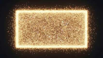 Glowing golden rectangle with sparkling particles on black background