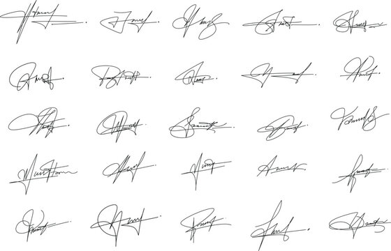 Fake signatures set,handwritten Fictitious autographs.