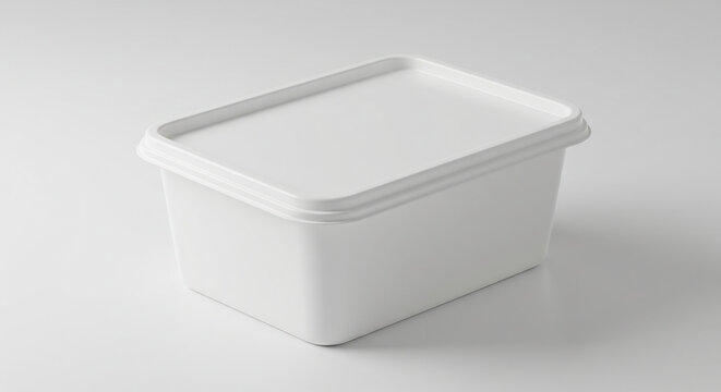 Emballage plastique blanc vierge rectangulaire au design pur minimaliste pos� sur fond clair. AI Generated