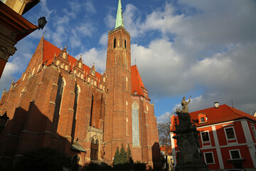 Scenery with The Collegiate Church of the Holy Cross - Wroclaw, Poland