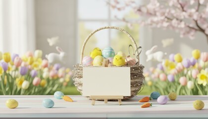 Easter celebration with colorful eggs spring garden decorative scene natural light close-up view festive atmosphere