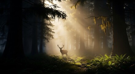 Majestic deer silhouette in sunlit forest clearing nature photography