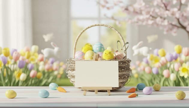 Easter celebration with colorful eggs spring garden decorative scene natural light close-up view festive atmosphere - Powered by Adobe