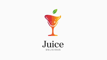 Juice Logo with Colorful Gradient Glass and Fresh Leaf Icon