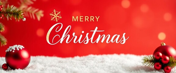 Traditional red and gold Christmas card with a script font and subtle snowflake motif, ready for personalization,  xmas,  festive