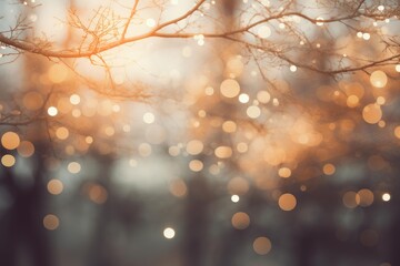 Warm golden bokeh lights creating a festive and dreamy outdoor abstract background