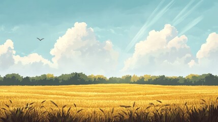 Golden wheat field under a beautiful summer sky