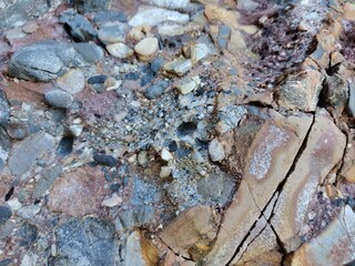 Pebble Embedded Stone Texture With Fractured Rock Pattern, Natural Geological Surface Background
