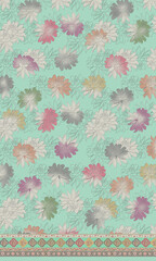 Fresh mint kurti filled with sketchy chrysanthemum florals in soft multicolor tones, finished with an ornate ethnic border, giving a bright, youthful and breezy everyday look.